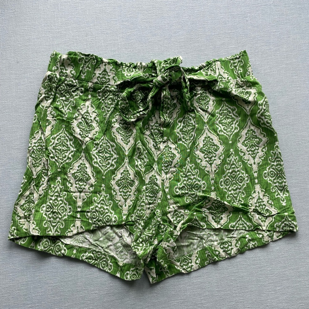Primark Green Patterned High Waist Flowy Drawstring Shorts US size 4